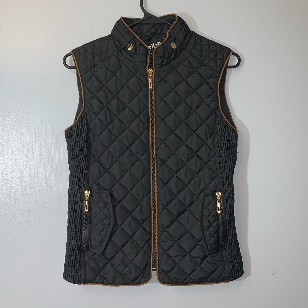 LIKE NEW Black Vest with Brown Trim